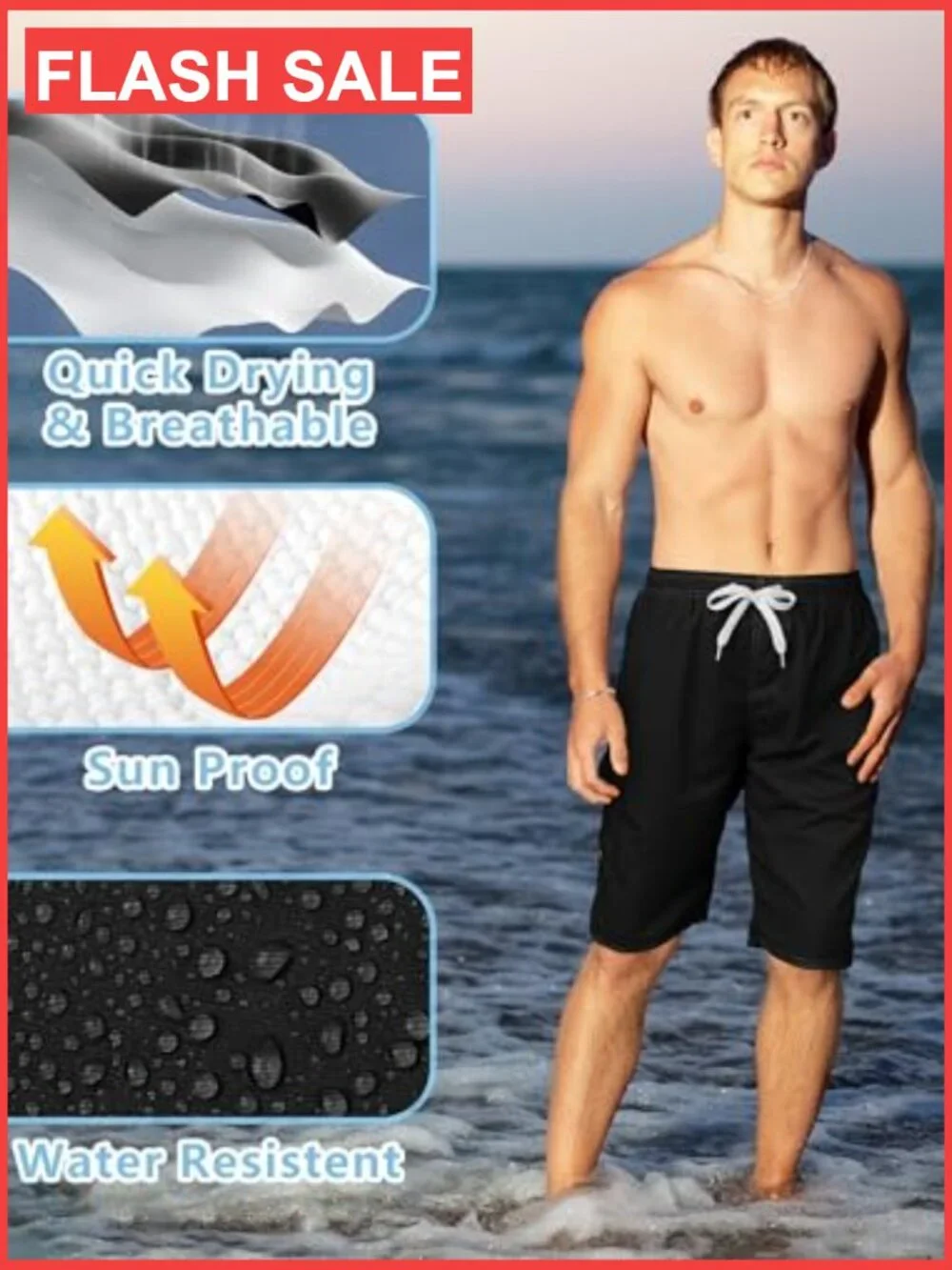 Men's Quick Dry Swim Trunks with Mesh Liner & Pockets UPF 30